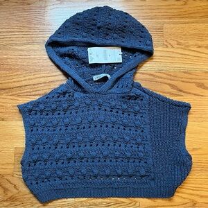 Zara blue knit sleeveless hooded sweater size large